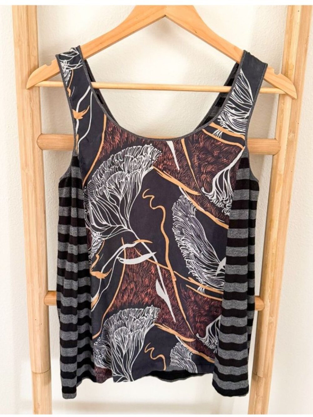 Rozae Nichols Mixed Print Sleeveless Tank Top Striped Floral Knit Size Medium